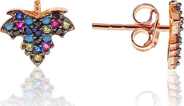 Gümüş rose renkli taşlı çınar yaprağı modeli küpe  - Image 1
