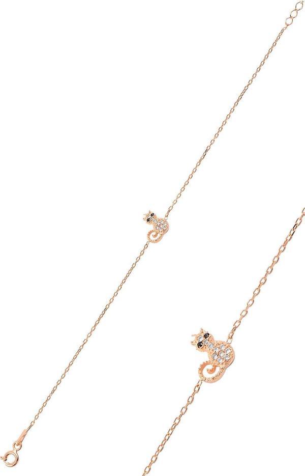 Gümüş rose zirkon taşlı kedi bileklik  - Image 1