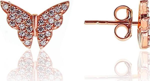 Gümüş rose zirkon taşlı kelebek küpe  - Image 1