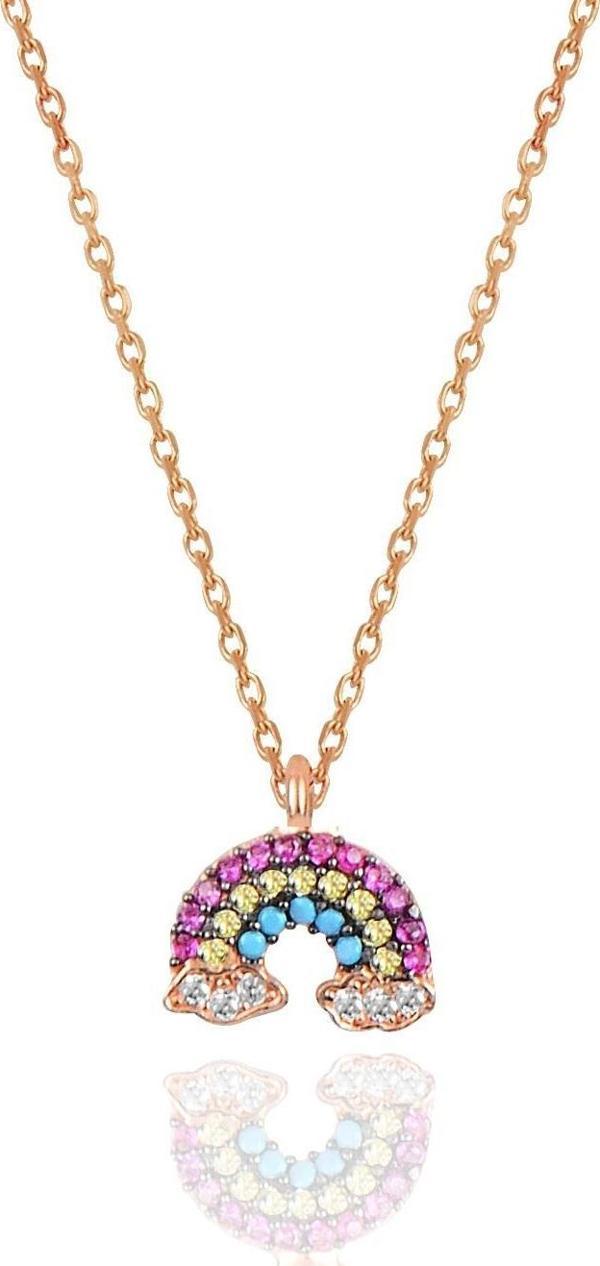 Gümüş rose renkli taşlı gökkuşağı modeli kolye  - Image 1