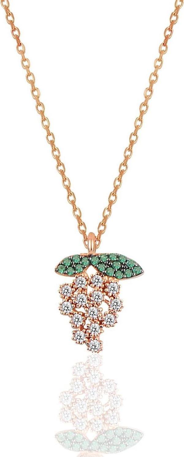 Gümüş rose zirkon taşlı üzüm modeli kolye  - Image 1