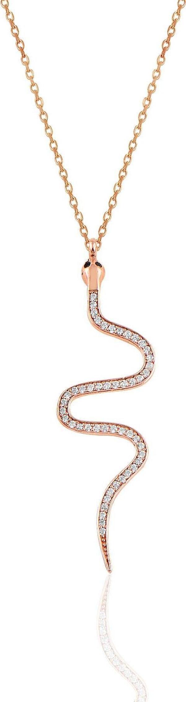 Gümüş rose zirkon taşlı yılan kolye  - Image 1