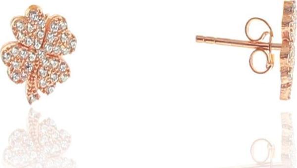 Gümüş rose zirkon taşlı yonca küpe  - Image 1