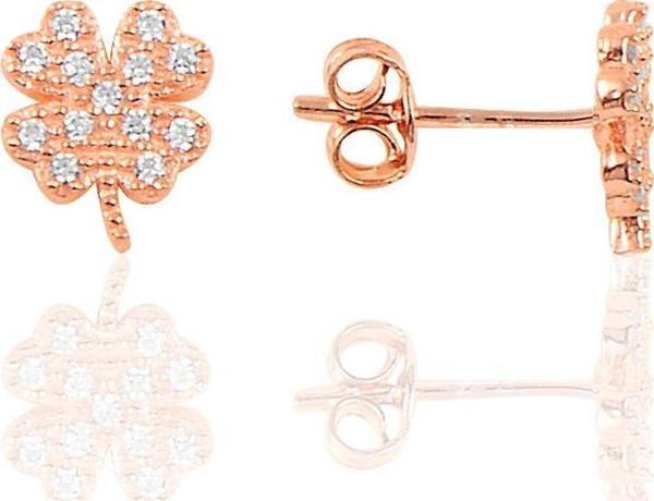 Gümüş rose zirkon taşlı yonca küpe  - Image 1