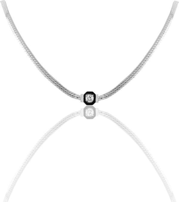 Gümüş tek taş ve mineli balık sırtı zincirli kolye  - Image 1