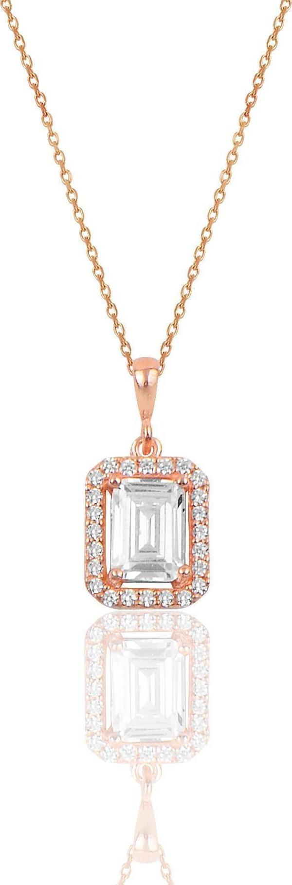 Gümüş rose Baget taşlı kolye  - Image 1