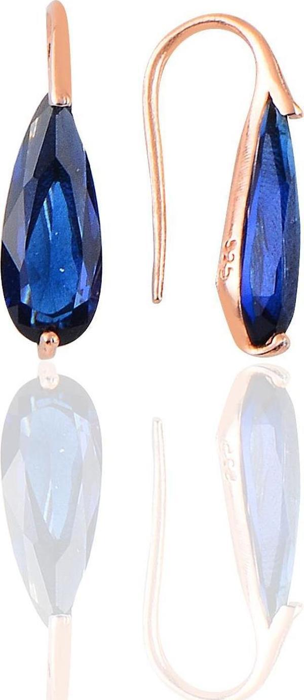 Gümüş rose safir taşlı damla modeli küpe  - Image 1