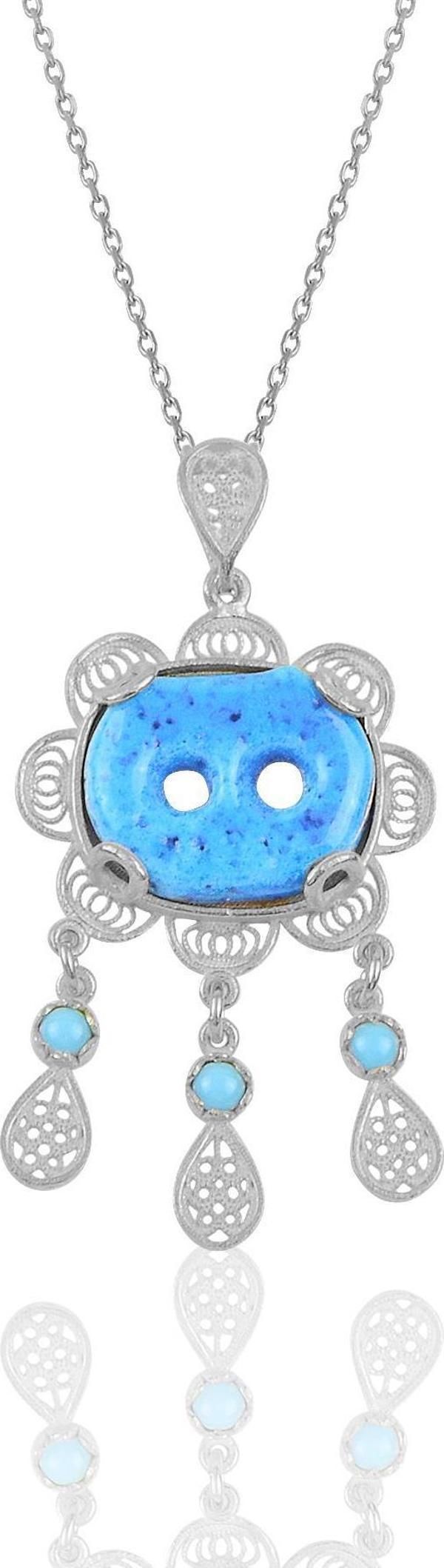 Gümüş telkari  süryani nazar boncugu kolye  - Image 1