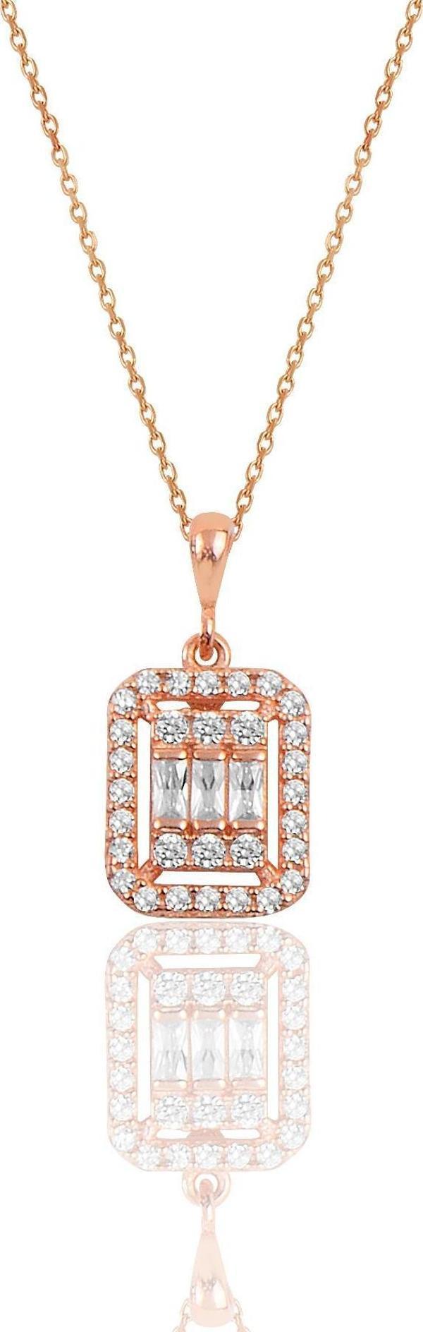 Gümüş rose baget taşlı kolye  - Image 1