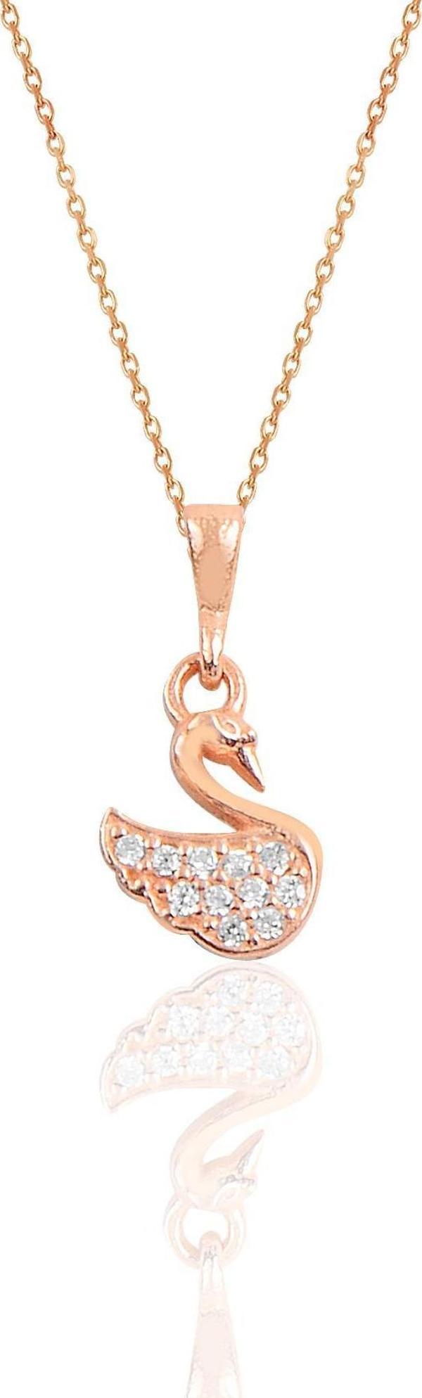 Gümüş rose taşlı kuğu kolye  - Image 1