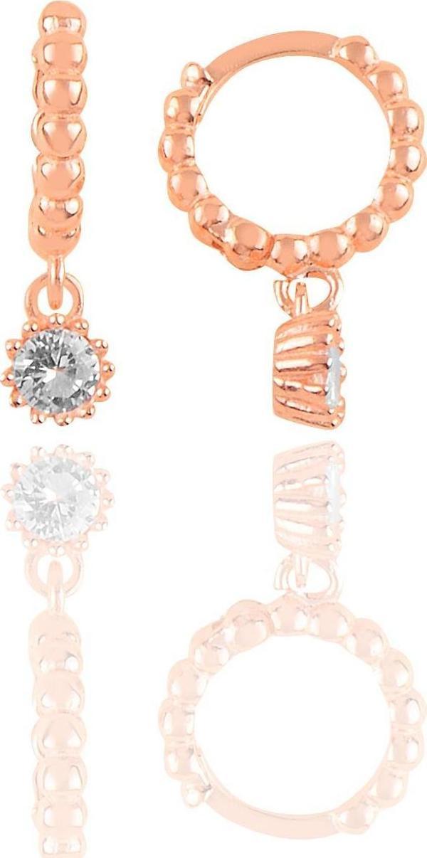 Gümüş rose tek taşlı  halka küpe  - Image 1