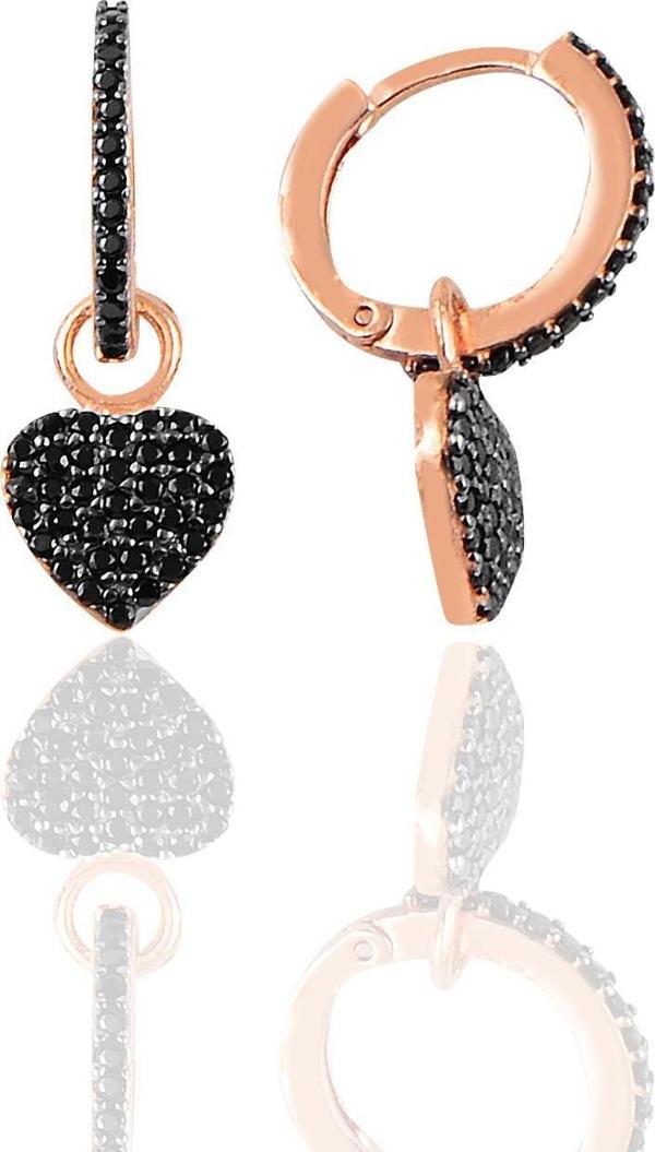 Gümüş siyah taşlı kalp modeli taşlı halka küpe  - Image 1