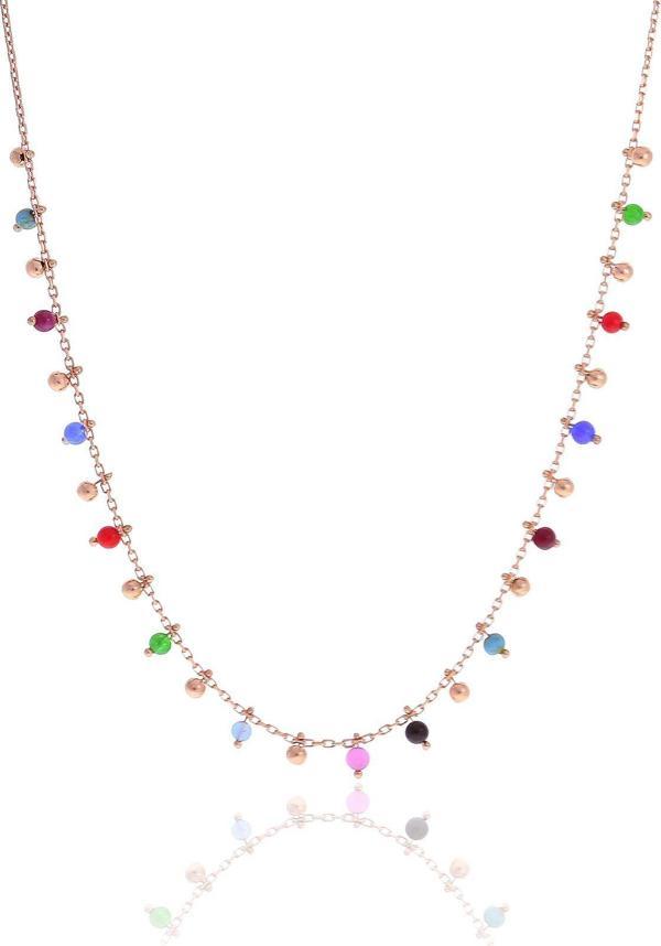 Gümüş rose doğal taşlı renk cümbüşü kolye  - Image 1