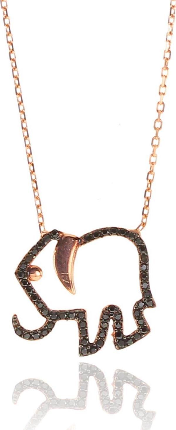 Gümüş siyah taşlı rose fil kolye  - Image 1