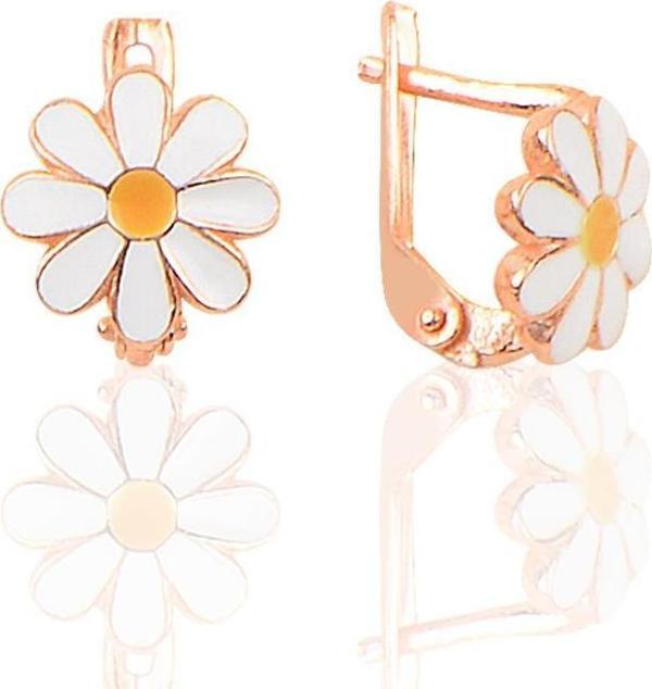 Gümüş rose kaplama papatya modeli küpe  - Image 1