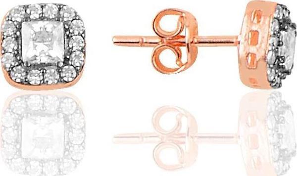 Gümüş rose kare taşlı  küpe  - Image 1