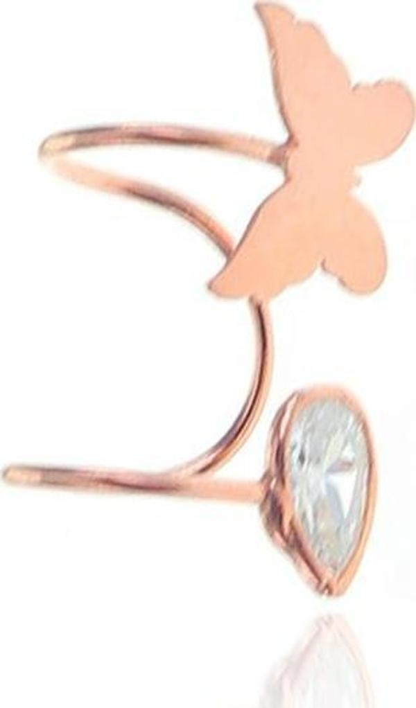 Gümüş rose kelebek damlalı kıkırdak küpe  - Image 1