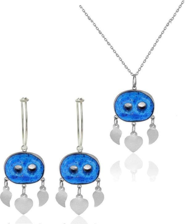 Gümüş süryanı nazar boncuğu ikili set  - Image 1