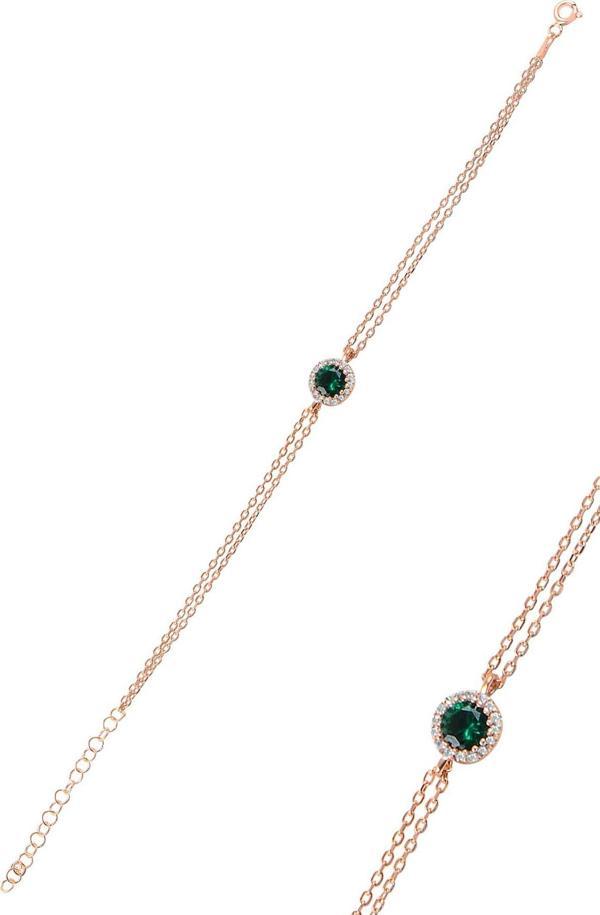 Gümüş rose kök zümrüt taşlı elmas montürlü bileklik  - Image 1