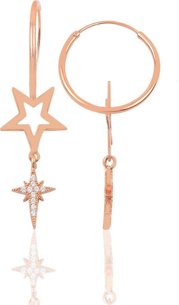 Gümüş yıldız ve kutup yıldızı modeli halka küpe  - Image 1