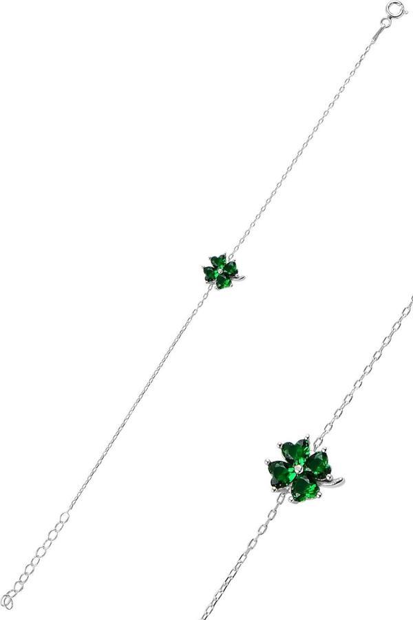 Gümüş zümrüt taş rengi  yonca modeli bileklik SGTL10091YSL  - Image 1