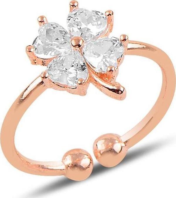 Gümüş zirkon taşlı ayarlamalı yonca modeli yüzük SGTL10107BEYAZ  - Image 1