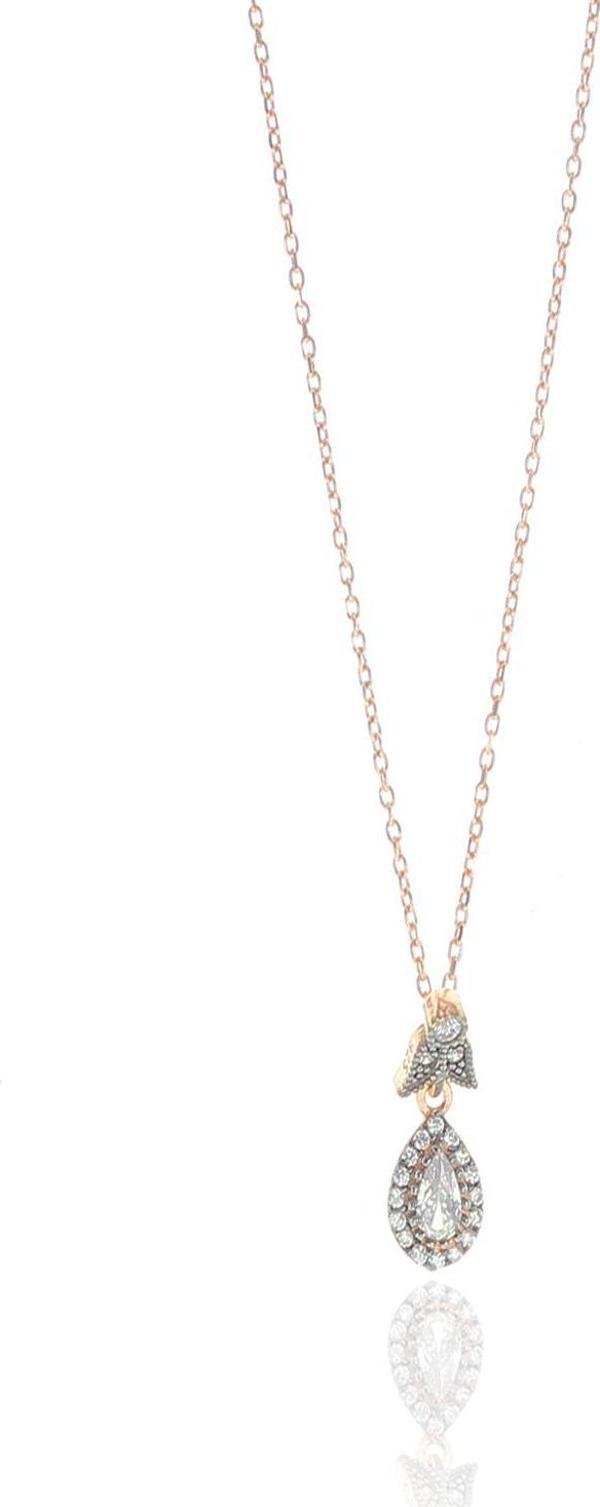 Gümüş zirkon taşlı elmas montürlü damla kolye  - Image 1