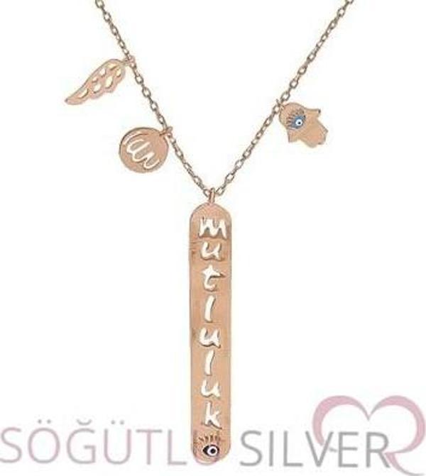 rose mutluluk yazılı dilek  kolyesi  - Image 1