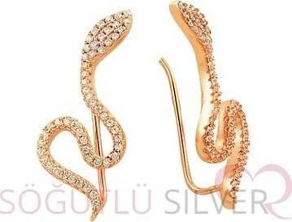 Rose zirkon taşlı yılanlı tasarım küpe  - Image 1