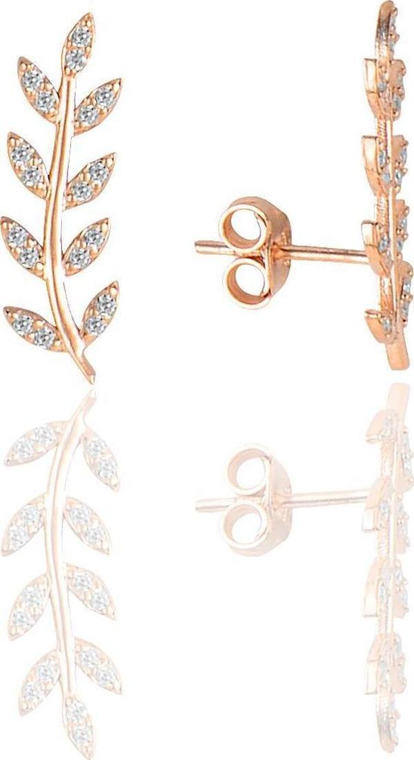 Gümüş zirkon taşlı yaprak modeli küpe  - Image 1