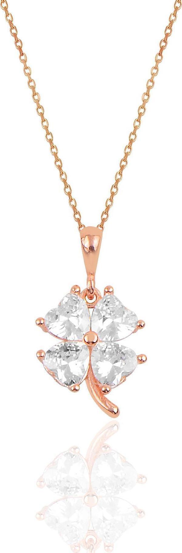 Gümüş zirkon taşlı yonca modeli kolye SGTL10088BEYAZ  - Image 1