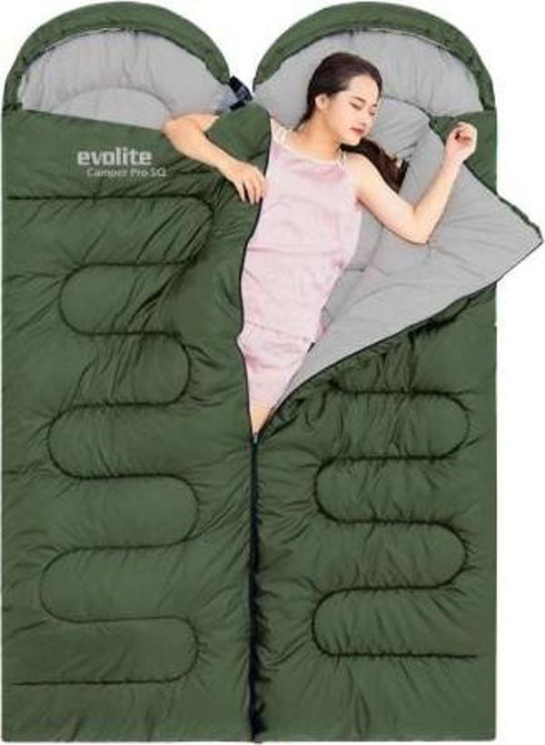 Evolite Camper Pro SQ Birleştirilebilir 2 Kişilik Uyku Tulumu - Haki - Image 1