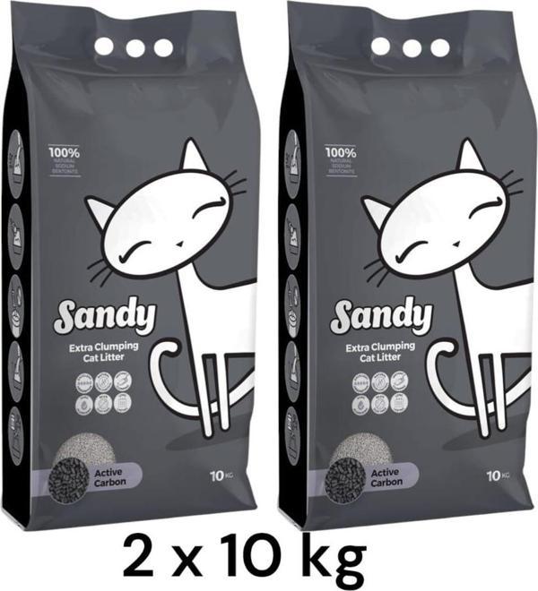 Sandy Ekstra Topaklanan Aktif Karbonlu Doğal Kedi Kumu 10 Kg X 2 Adet - Image 1