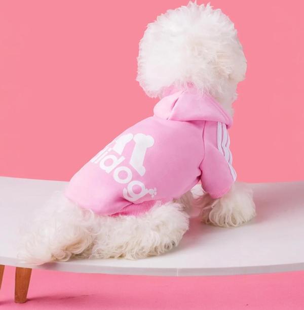 Baby Pink Adidog Kapşonlu Sweatshirt Köpek Kazağı - Image 1