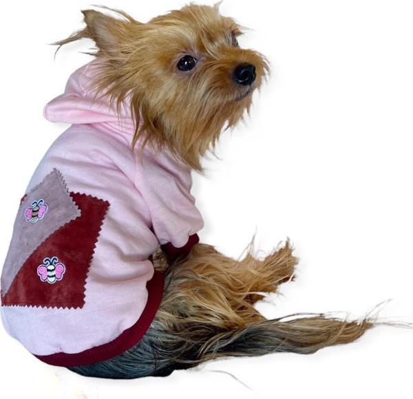 Pink Burgundy Bee Kapşonlu Sweatshirt Köpek Kıyafeti  - Image 1
