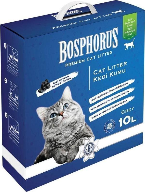 Bosphorus Aktif Karbonlu Hızlı Topaklanan Grey İnce Taneli Doğal Kedi Kumu 10 Lt - Image 1