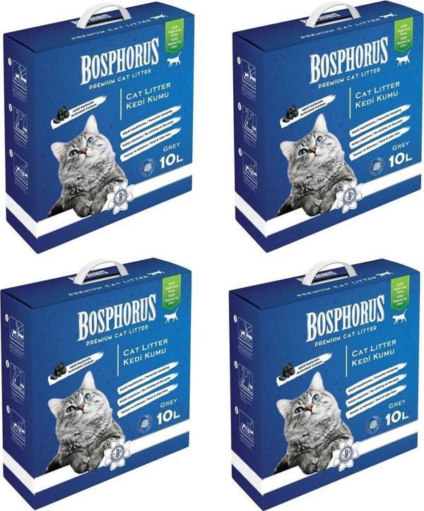 Bosphorus Aktif Karbonlu Hızlı Topaklanan Grey İnce Taneli Doğal Kedi Kumu 10 Lt X 4 Adet - Image 1