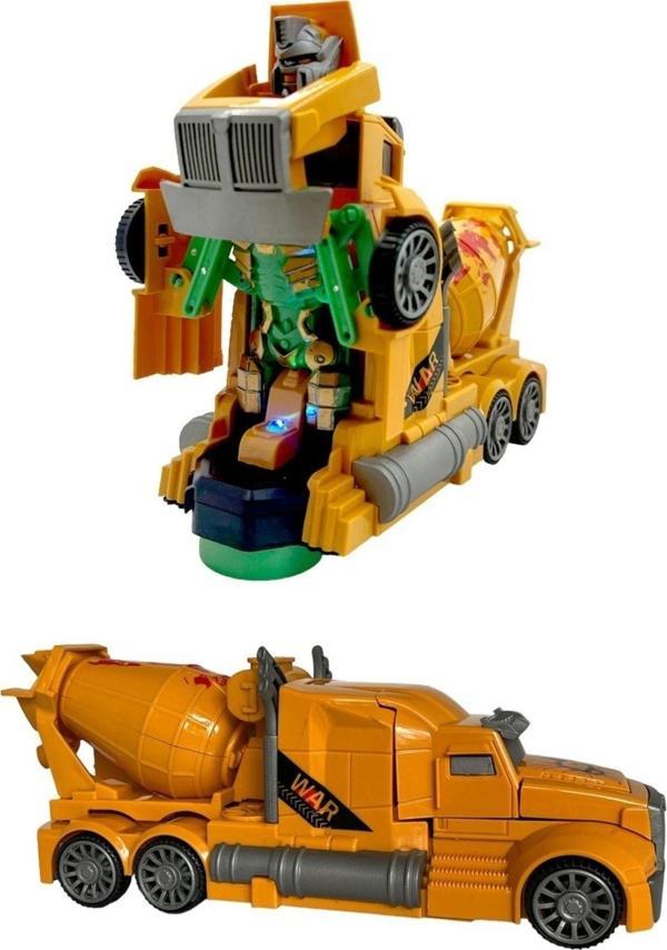 Robota Dönüşen Sesli Işıklı Çarpıp Dönen Oyuncak Beton Mikseri 21cm - Image 1