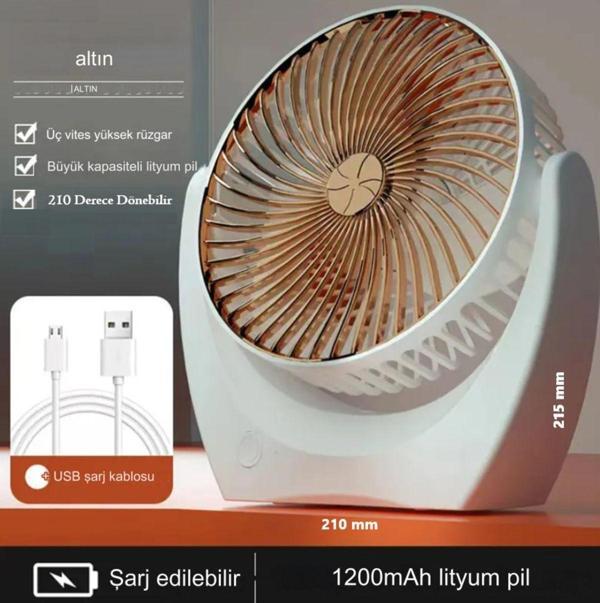 Wınbest 3 Kademeli Usbli Şarj Edilebilir 210 Derece Dönebilen Sessiz Ofis Ev Tipi Taşınabilir Fan & Pervane - Image 1