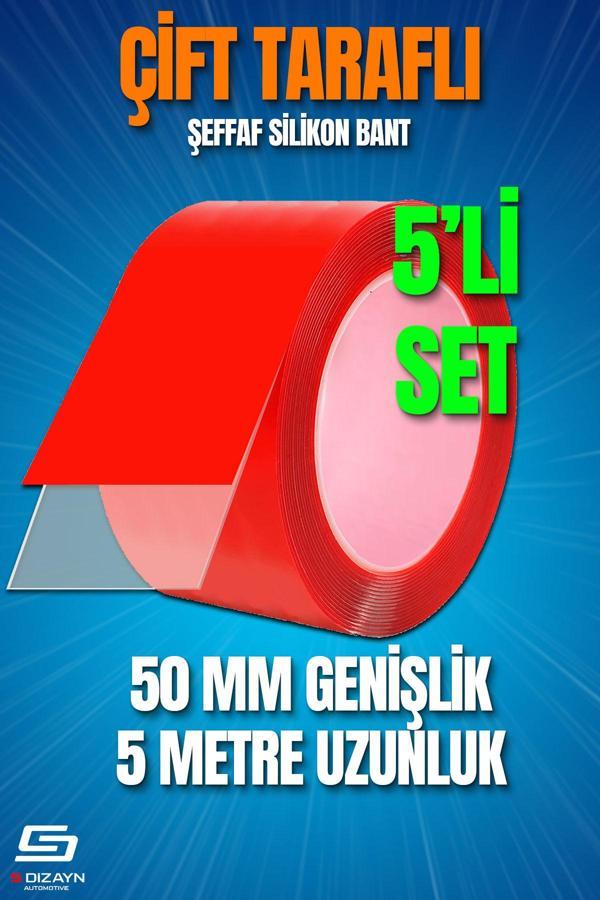 S-Dizayn Çift Taraflı Bant 50mm x 5 Metre 5'li Paket Şeffaf Silikon VHB Bant A+Kalite - Image 1