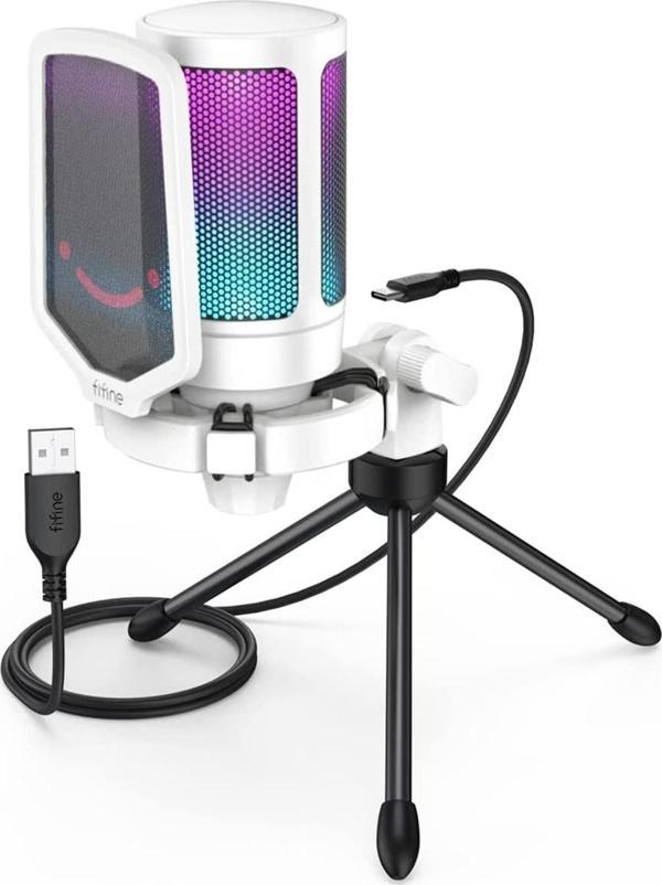 Fifine Ampligame A6V Yayıncı Oyuncu Podcast Youtuber Rgb Usb Mikrofon - Image 1