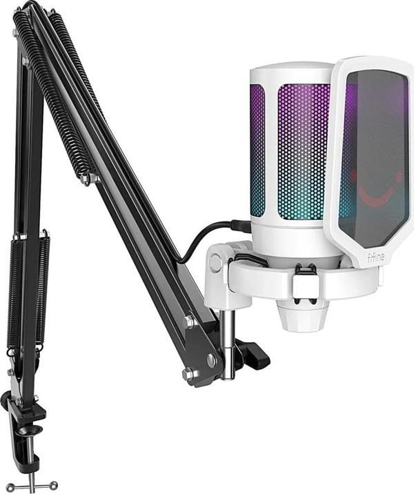 Fifine Ampligame A6T-W Youtuber - Gamer - Tiktok - Yayıncı Usb Mikrofon Seti Beyaz - Image 1