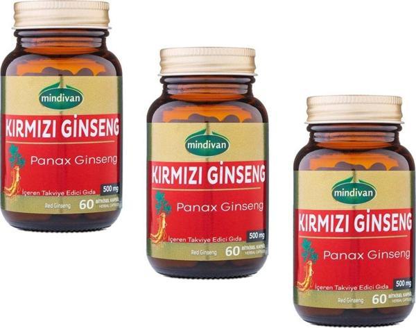 Mindivan Kırmızı Ginseng Ekstraktı 60 Kapsül Panax Ginseng Red Ginseng X3 Adet - Image 1