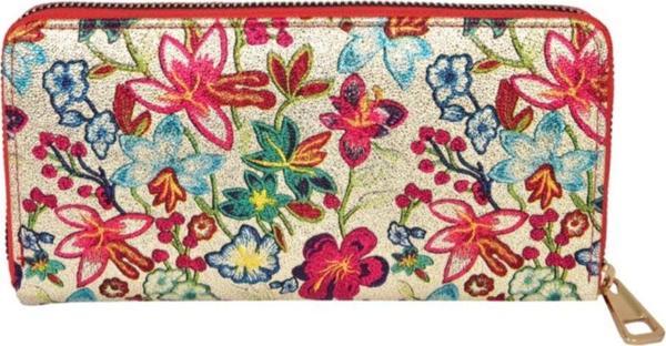Barse Collection Barsecollection Fermuarlı Çiçek Desenli Altın Sarı Üzer,Ne Etnik Kırmızı Desenli Kadın Cüzdanı - Image 1