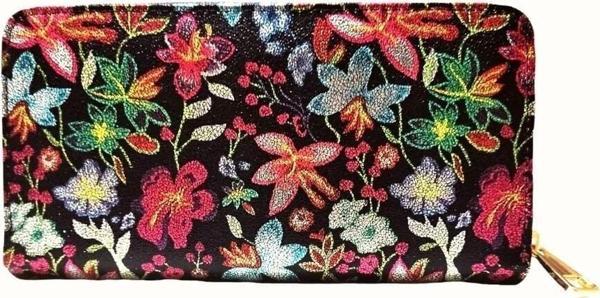 Barse Collection Bc Barse Colllection Kadın Cüzdan Fermuarlı Çiçek Desenli Siyah - Image 1