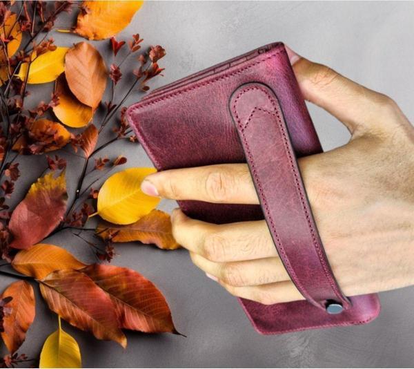 Barse Collection Hakiki Deri Telefon Bölmeli Mıknatıslı Elde Taşıma Bantlı Cüzdan Kartlık - Image 1
