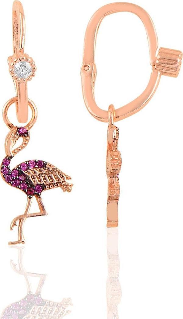 Gümüş rose taşlı flamingo göçmen küpe  - Image 1