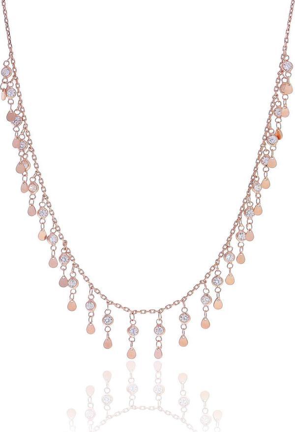 Gümüş rose zirkon taşlı damla pullu kolye   - Image 1