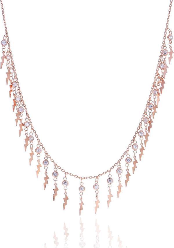 Gümüş rose zirkon taşlı şimşek kolye  - Image 1