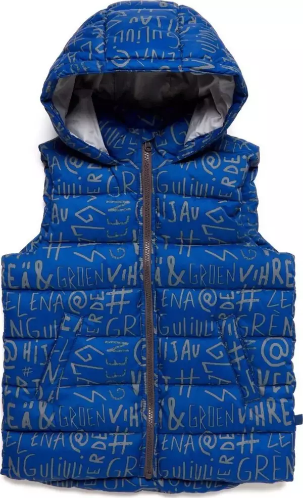 United Colors of Benetton Saks Mavi Erkek Çocuk Desenli Logo Dolgu Yelek - Image 1
